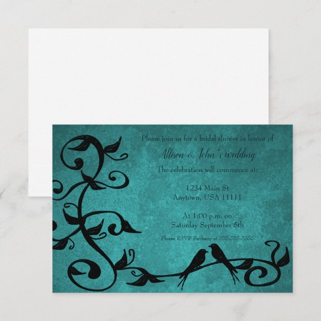 Teal Lovebirds Bridal Shower Invite (Front/Back)