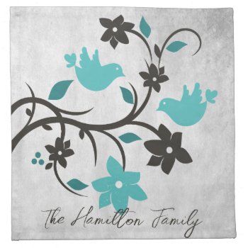 Teal Lovebirds Cloth Napkin by Superstarbing at Zazzle