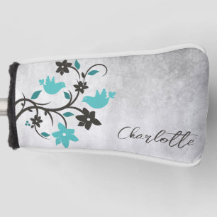 Teal Lovebirds Golf Head Cover