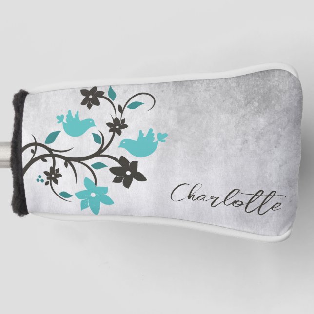 Teal Lovebirds Golf Head Cover (Front)