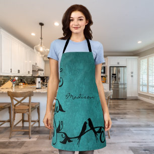 Teal Lovebirds Personalized Apron