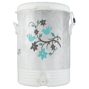 Teal Lovebirds Personalized Beverage Cooler