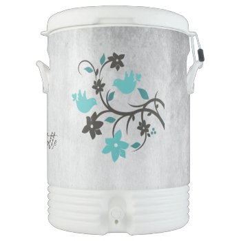 Teal Lovebirds Personalized Beverage Cooler by Superstarbing at Zazzle