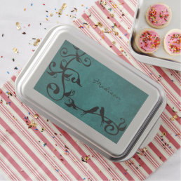 Teal Lovebirds Personalized Cake Pan