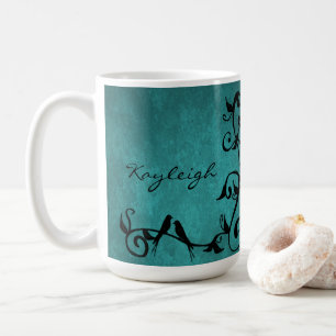 Teal Lovebirds Personalized Coffee Mug