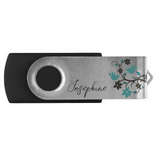 Teal Lovebirds Personalized Flash Drive