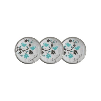 Teal Lovebirds Personalized Golf Ball Marker by Superstarbing at Zazzle
