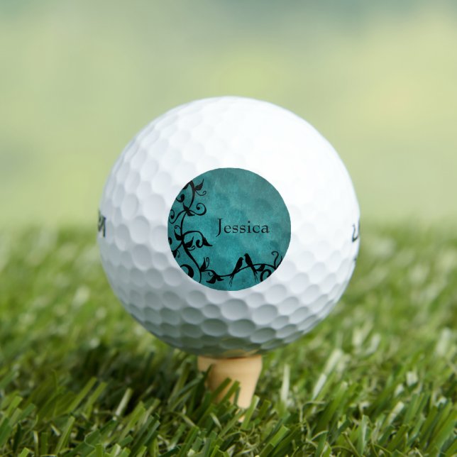 Teal Lovebirds Personalized Golf Balls (Insitu Tee)