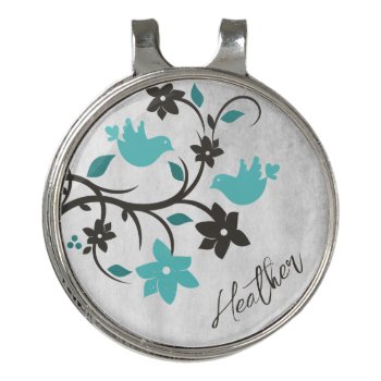 Teal Lovebirds Personalized Golf Hat Clip by Superstarbing at Zazzle