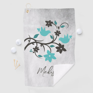 Teal Lovebirds Personalized Golf Towel