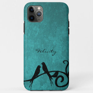 Teal Lovebirds Personalized iPhone Case