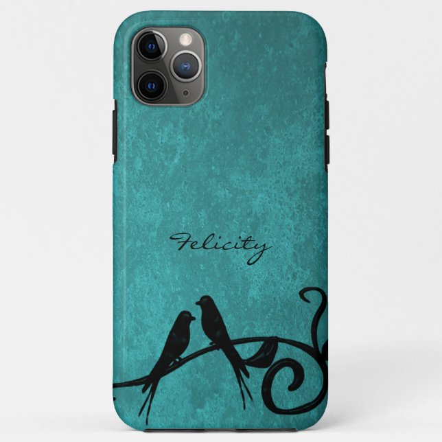 Teal Lovebirds Personalized iPhone Case (Back)