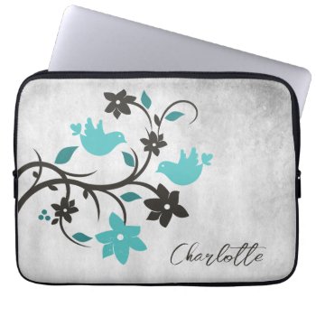 Teal Lovebirds Personalized Laptop Sleeve by Superstarbing at Zazzle