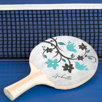 Teal Lovebirds Personalized Ping Pong Paddle by Superstarbing at Zazzle