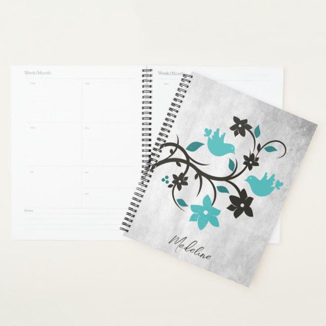 Teal Lovebirds Personalized Planner (Display)