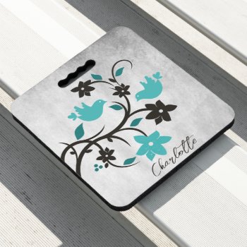 Teal Lovebirds Personalized Seat Cushion by Superstarbing at Zazzle