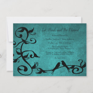 Teal Lovebirds Rehearsal Dinner Invite