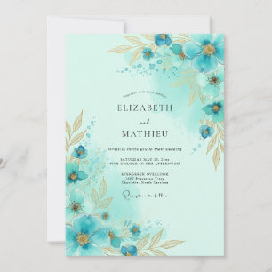 Teal Luminous Coastal Wedding Invitation