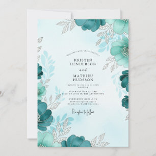 Teal Luminous Winter Wedding Invitation