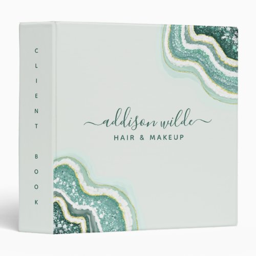 Teal Luxe Chic Glitter Agate Geode Client 3 Ring Binder