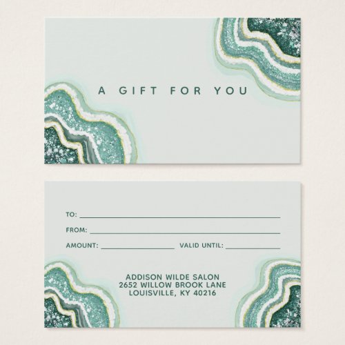 Custom Gift Certificates 13 Teal Luxe Chic Glitter Agate Geode Gift Card