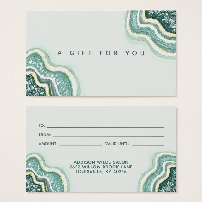 Teal Luxe Chic Glitter Agate Geode Gift Card (Front & Back)