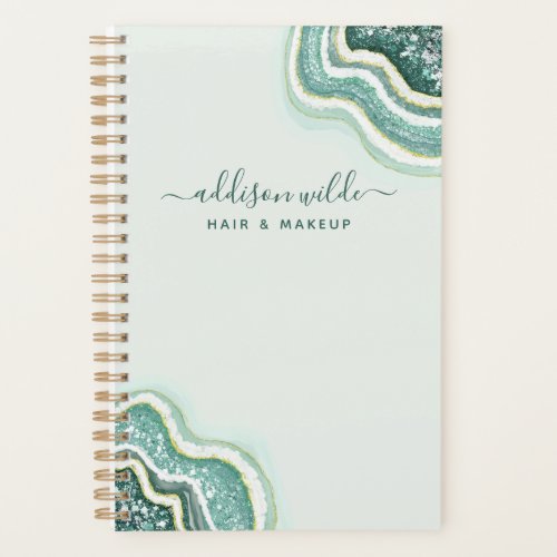 Teal Luxe Chic Glitter Agate Geode Planner