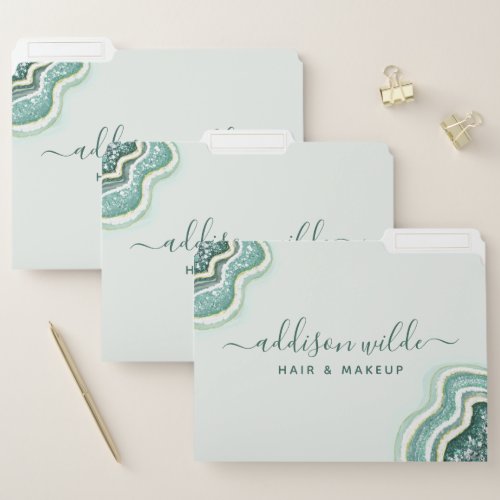 Custom Binders And Folders 13 Teal Luxe Glitter Agate Geode Business File Folder