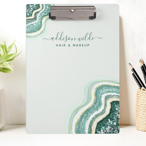 Teal Luxe Glitter Agate Geode Chic Clipboard