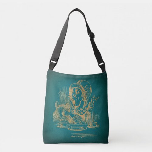 Teal Mad Hatter Alice in Wonderland Vintage Art Crossbody Bag