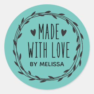 Teal Made With Love Classic Round Sticker