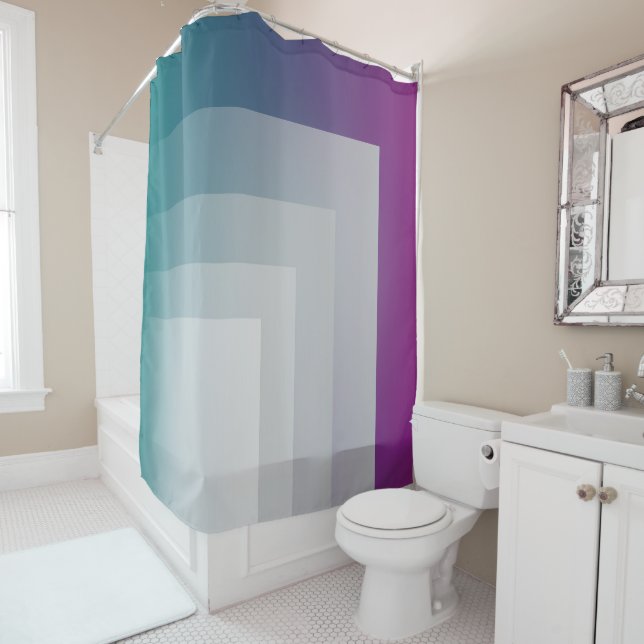 Teal magenta gray shower curtain (In Situ)