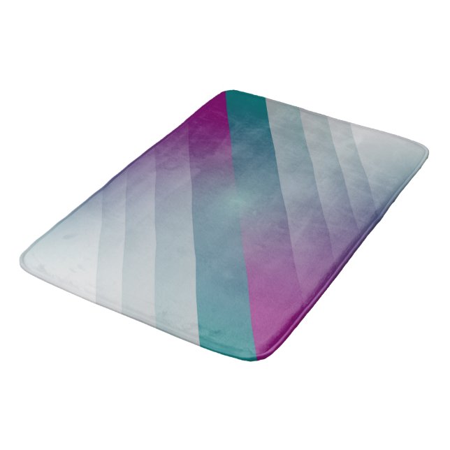 Teal magenta gray triangles bath mat (Angled)