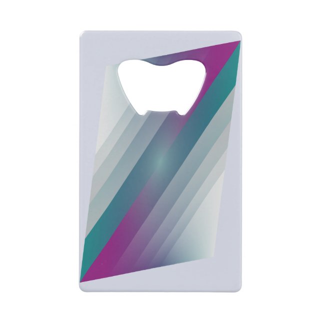 Teal magenta gray triangles credit card bottle opener (Front)