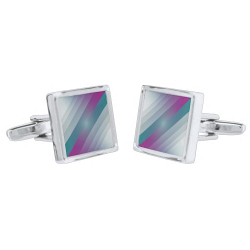 Teal magenta gray triangles cufflinks