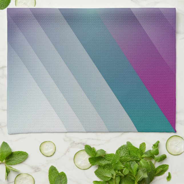 Teal magenta gray triangles kitchen towel (Folded)