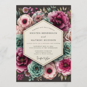 Teal & Magenta Lush Floral Wedding Invitation