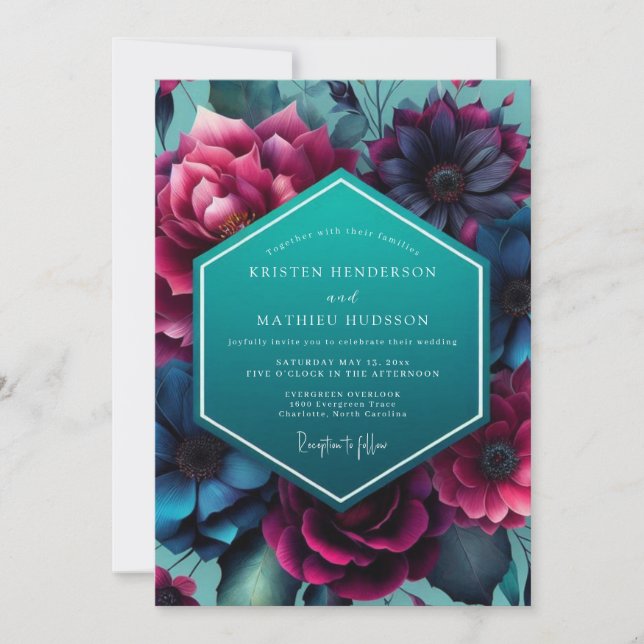 Teal Magenta Nocturne Wedding Invitation (Front)