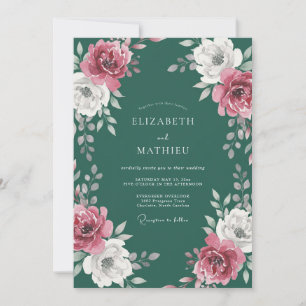 Teal Magenta Ranunculus Muted Eucalyptus Wedding Invitation