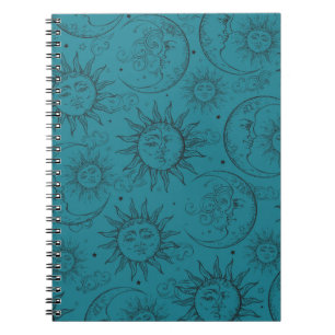 Teal Magic Vintage Celestial Sun Moon Stars Notebook
