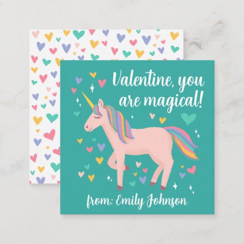 Teal Magical Unicorn Kids Classroom Valentine Card