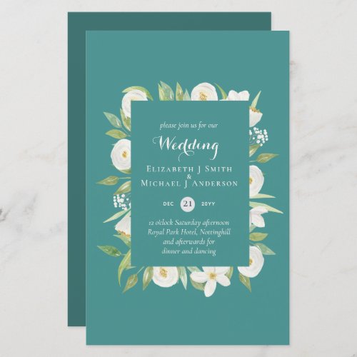 Teal Magnolia Floral Budget Wedding Invites A9