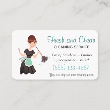 Teal Maid House Cleaning Service Business Card by tyraobryant at Zazzle