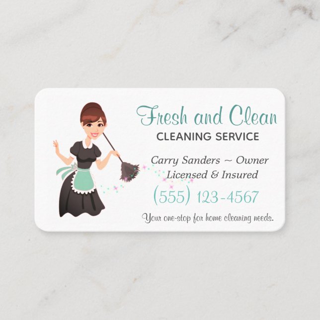 Teal Maid House Cleaning Service Business Card (Front)