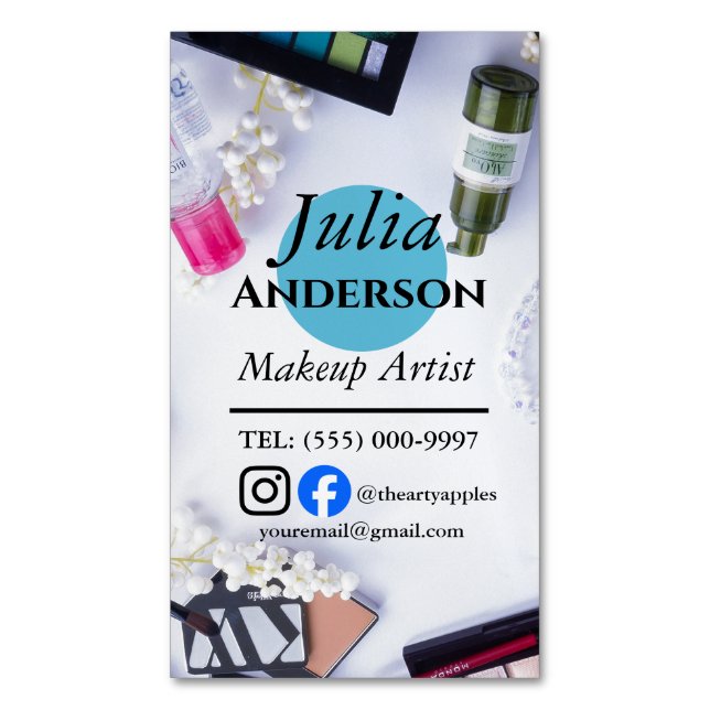 teal Makeup Artist MUA photo small business Card Magnet (Front Vertical)