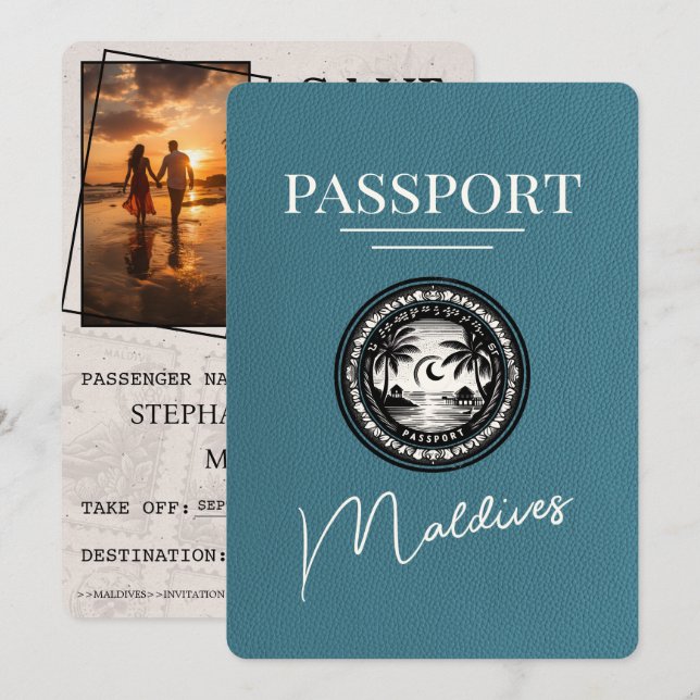 Teal Maldives Passport Save The Date (Front/Back)