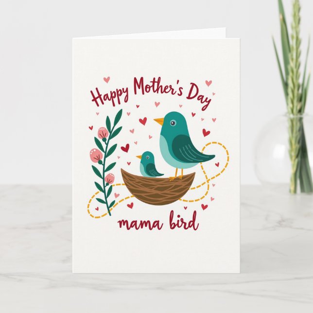 Teal Mama Bird Illustration Card (Front)