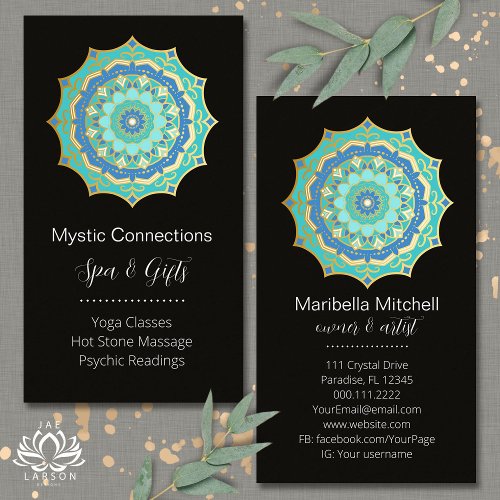 Teal Mandala Energy Healer Yoga Reiki Spa  Business Card