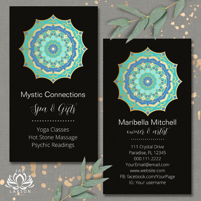 Teal Mandala Energy Healer Yoga Reiki Spa  Business Card (Creator Uploaded)