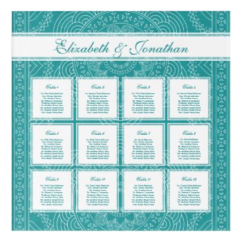 Teal Mandala Wedding Party 12 Table Seating Chart Acrylic Print by BridalSuite at Zazzle